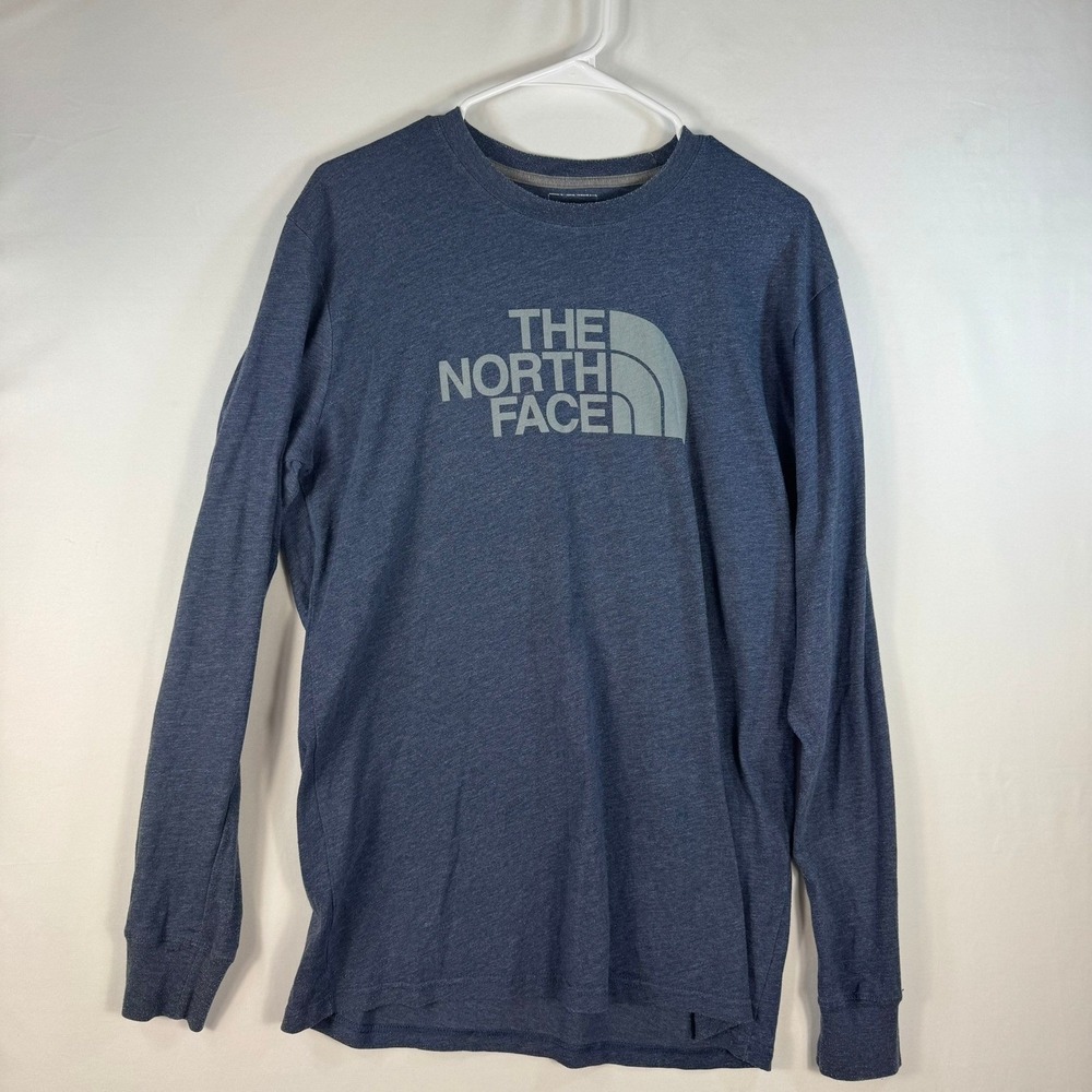 The North Face Mens Blue Heathered Long Sleeve Graphic Logo T-Shirt Size M